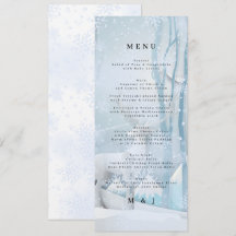 Carte de menu de mariage sous la neige d'hiver