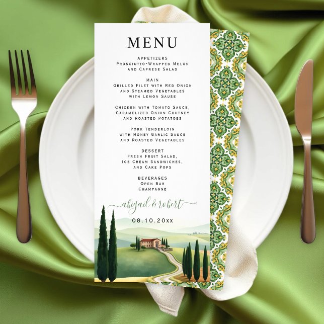 Carte de menu de mariage Toscane Italie destinatio (Créateur téléchargé)