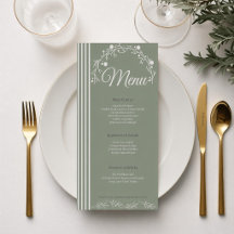 Carte de Menu de Mariage Vert Sage Élégant