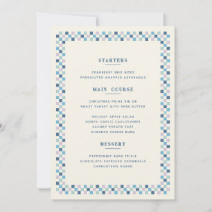 Carte de menu de Noël à damier - Bleu