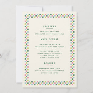 Carte de menu de Noël à damier de fête - Vert