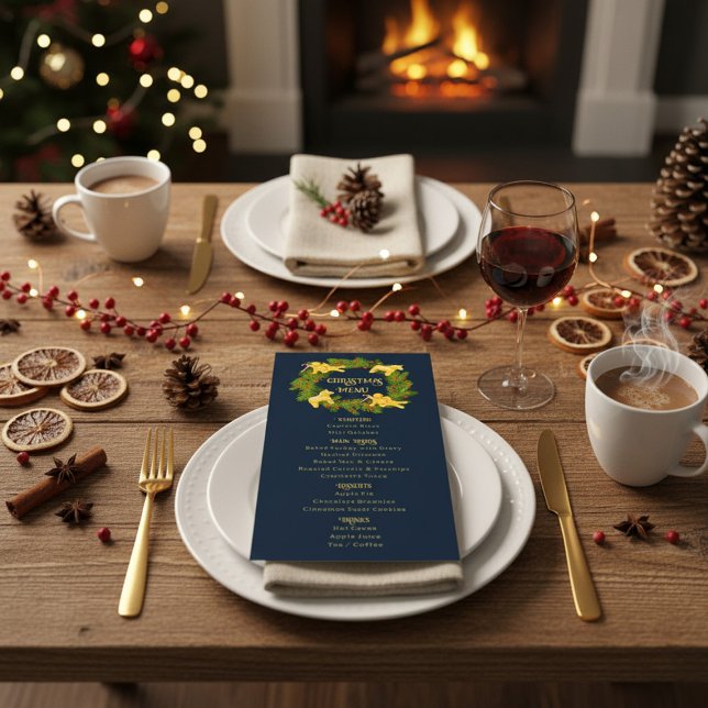 Carte de menu de Noël personnalisée avec couronne  (Créateur téléchargé)