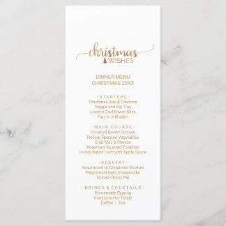 Carte de menu de Noël Simple Gold Calligraphy