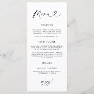 Carte de menu de réception de dîner formel Minimal