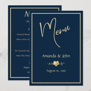 Carte de Menu de Réception de Mariage Classique Na