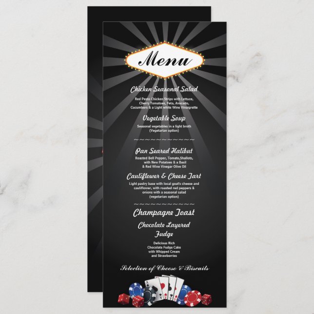 Carte de menu de réception de mariage Las Vegas Ca (Devant / Derrière)