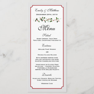 Carte de menu de réception de mariage pour les fêt
