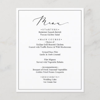 Carte de menu de réception de mariage simple et él