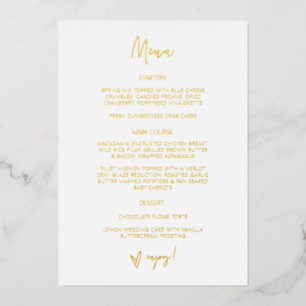 Carte de menu de réception en feuille d'or Mariage