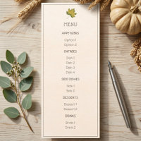 Carte de menu de Thanksgiving avec feuille d'érabl