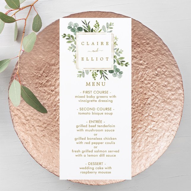 Carte de menu de verdure dorée botanique (Créateur téléchargé)