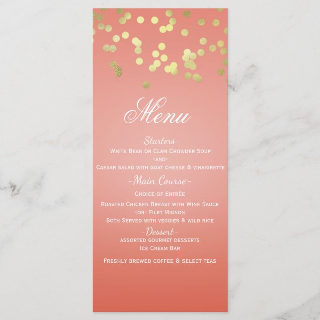 Carte de menu d'invitation chic aux points corail  (Devant)