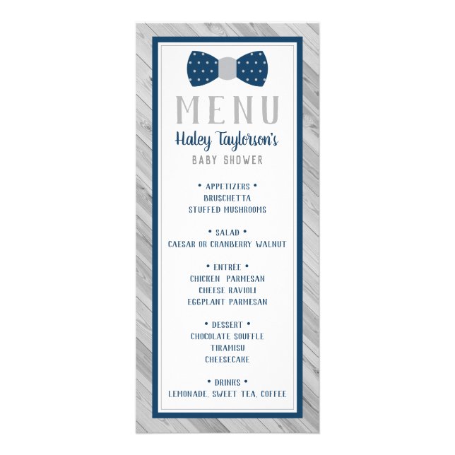 Carte de menu du Baby shower de Cravate de Bow, bl (Devant)