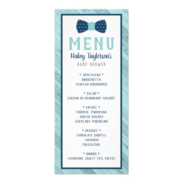 Carte de menu du Baby shower de Cravate de Bow, bl (Devant)