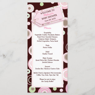 Carte de menu du Baby shower de points roses heure