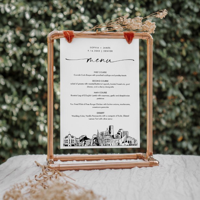 Carte de menu du dîner Mariage Denver Skyline 5x7 (Créateur téléchargé)
