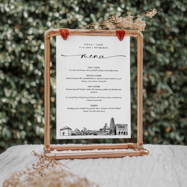 Carte de menu du dîner Mariage Pittsburgh Skyline  (Créateur téléchargé)