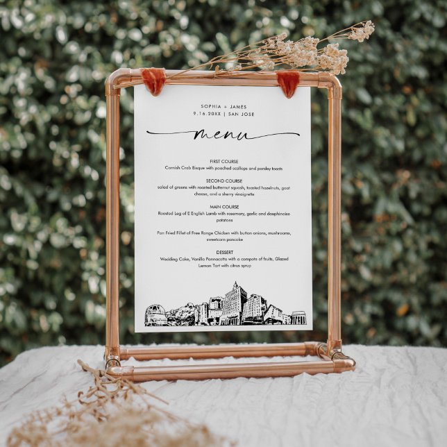 Carte de menu du dîner Mariage San Jose Skyline 5x (Créateur téléchargé)