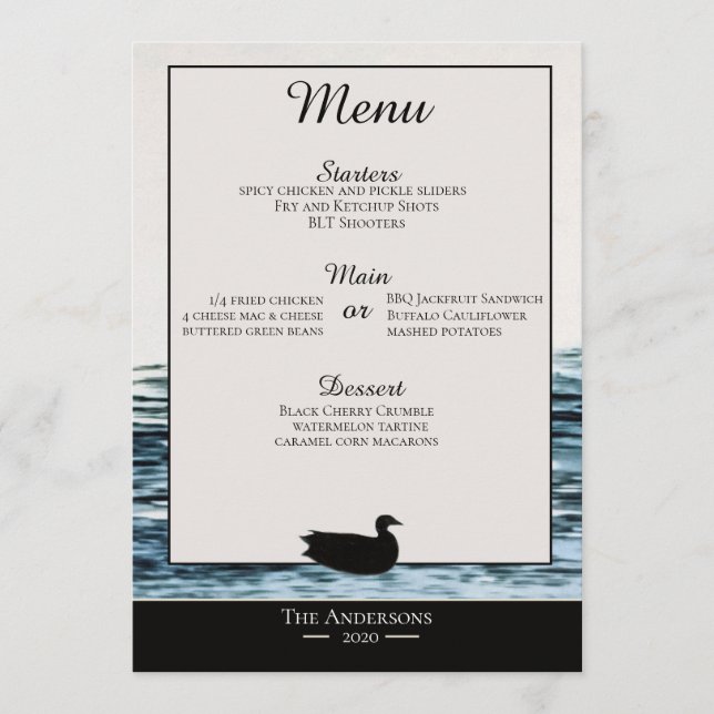 Carte de menu du dîner Wild Duck Lake (Devant)