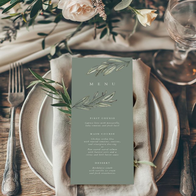 Carte de menu du Mariage À feuillage persistant ro (Romantic Evergreen watercolor botanical wedding menu cards)