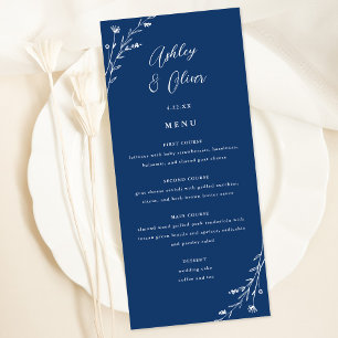 Carte de menu du Mariage botanique bleu Rustic Nav
