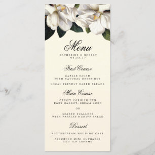 Carte de menu du Mariage botanique du sud de Magno