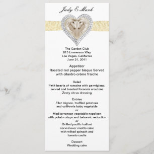 Carte de menu du Mariage de dentelle jaune Unicorn