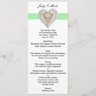 Carte de menu du Mariage de dentelle verte Unicorn