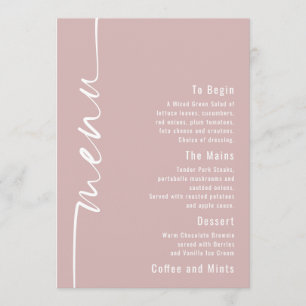 Carte de menu du Mariage de Rose dusty texte pivot