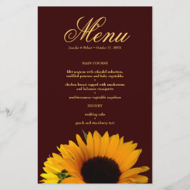 Carte de menu du Mariage de tournesol rustique