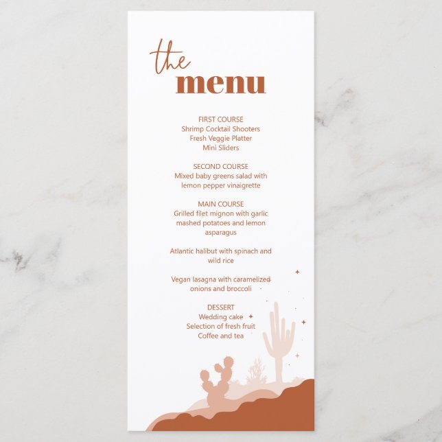 Carte de menu du Mariage du désert (Devant)