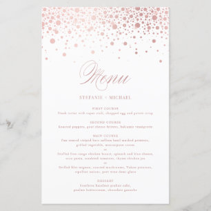Carte de menu du Mariage Faux Rose Gold Foil Confe