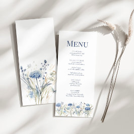 Carte de menu du Mariage Fleur sauvage bleu frança
