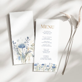 Carte de menu du Mariage Fleur sauvage bleu frança