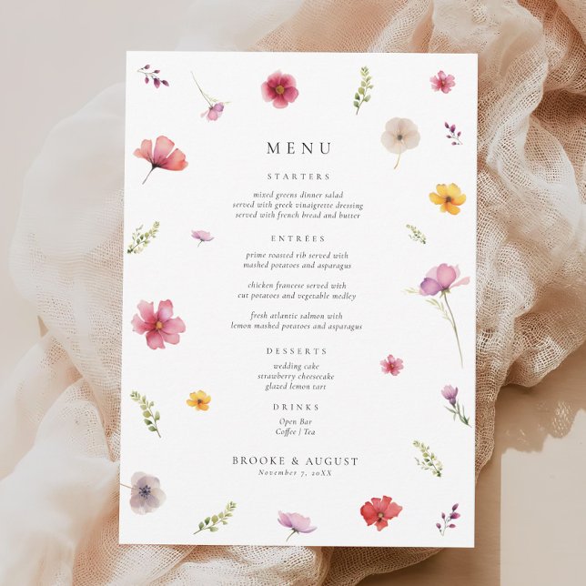 Carte de menu du Mariage Fleur sauvage de printemp (Créateur téléchargé)