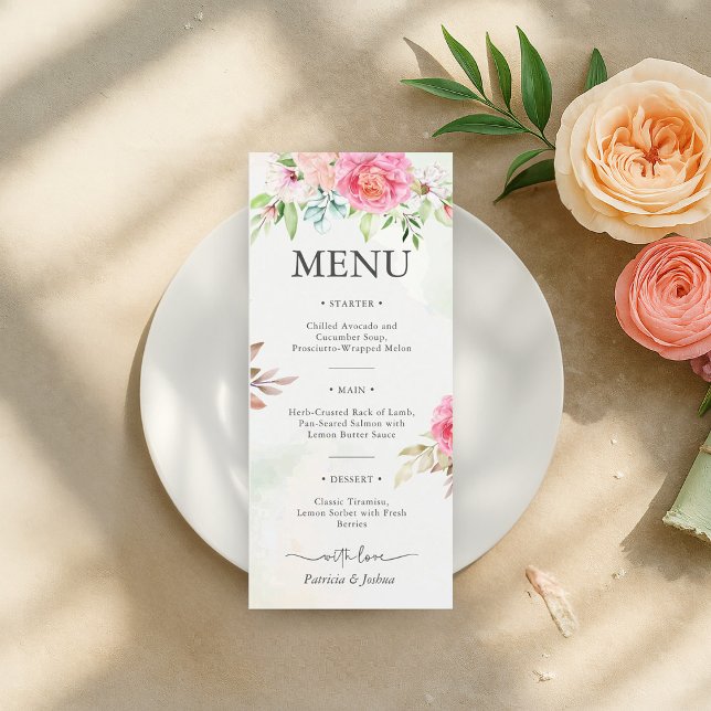 Carte de menu du Mariage Floral Boho Dusty Rose (Créateur téléchargé)