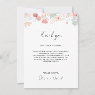 Carte de menu du Merci Mariage fleur sauvage Note 