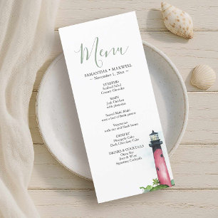 Carte de menu du phare de réception de mariage de