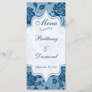 Carte de menu Dusty Blue, White Floral Mariage dam