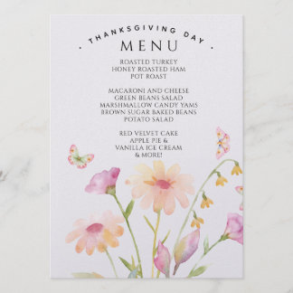 carte de menu éditable fleur aquarelle