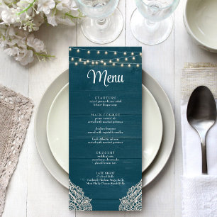 Carte de Menu Élégance Rustique Sarcelle Foncé