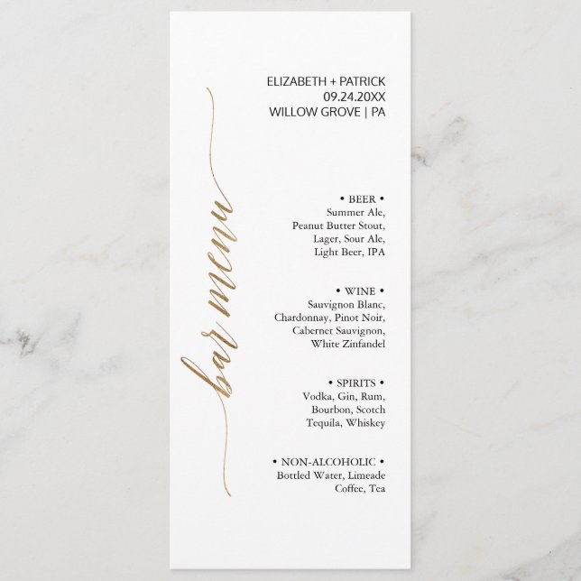 Carte de menu Elegant Gold & Black Calligraphy Bar (Devant)