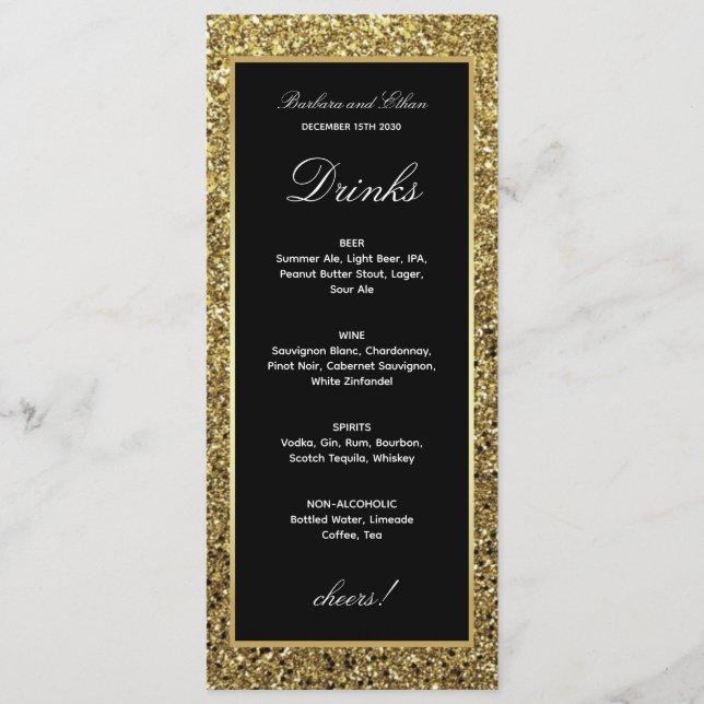 Carte de menu Elegant Gold et Black Drink (Devant)