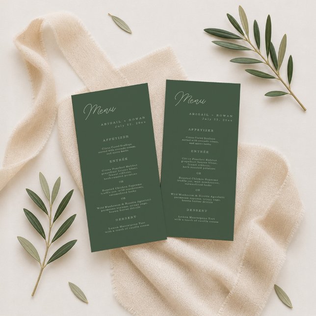 Carte de menu élégante de mariage vert forêt long (Créateur téléchargé)