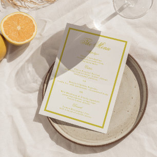 Carte de Menu Élégante Jaune pour Mariage Citronné