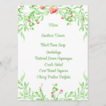 Carte de Menu Élégantes Roses Botaniques Rose Aqua