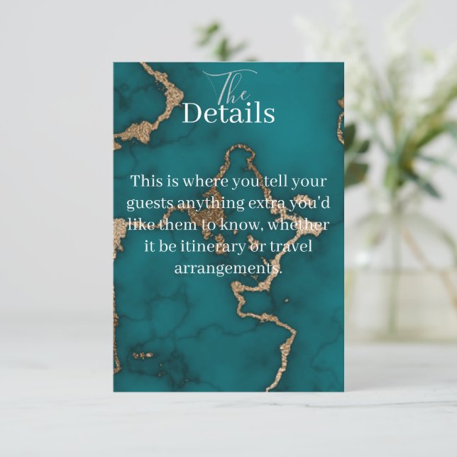 Carte de menu en enclosure en agate sarcelle et or (Debout devant)