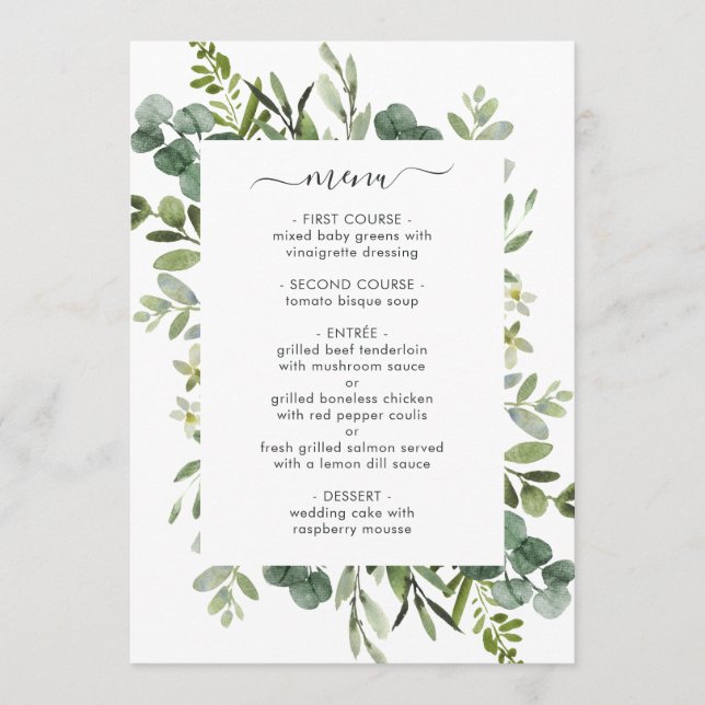 Carte de menu Eucalyptus Green Foliing (Devant)