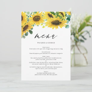 Carte de menu Eucalyptus Sunflower Watercolor