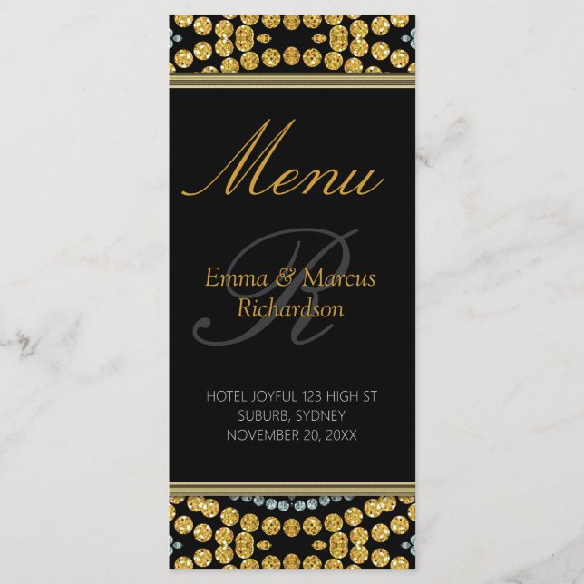 Carte de menu Exotic Black & Gold Decor Mariage (Devant)